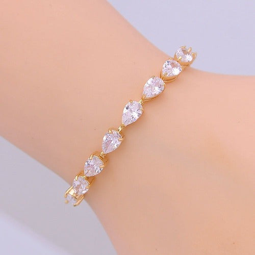 Pulseira Bracelete Dourada Com Zircônia Noiva Debutante Gota