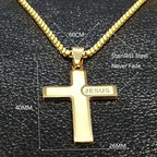 Corrente Masculina Aço Inox Cruz Jesus Preta Prata 60 Cm