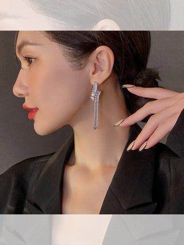 Brinco Noiva Zirconia Pendurado Grande Luxo Prata Debutante