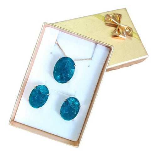 Conjunto Colar E Brinco Zirconia Fusion Tiffan Oval Verde
