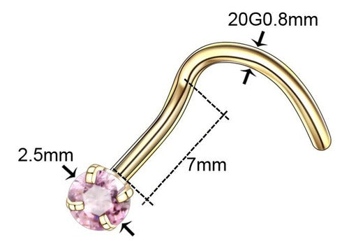 Piercing Nariz Nostril Dourado / Prata Pedra Zirconia 2,5 Mm