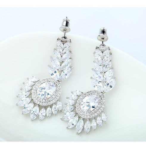 Brinco Noiva Pedra Zirconia Prata Festa Debutante Luxo