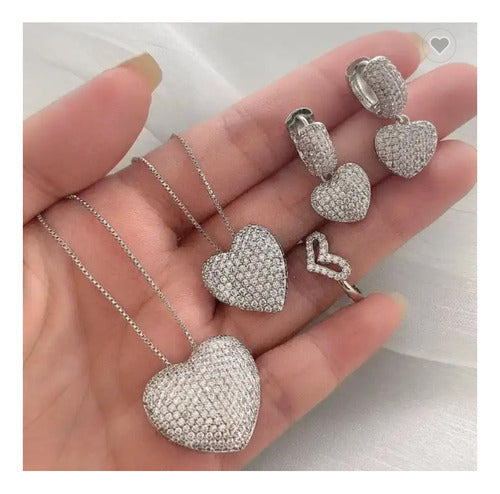 Colar Corrente Pedra Zirconia Coração Semijoia Banho D Rodio