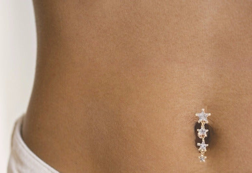 Piercing De Umbigo Dourado Ouro Pendurado Estrela Invertido