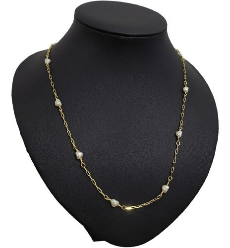 Maxi Colar Com Pérola De Coração Folheado Ouro 18k 80 Cm