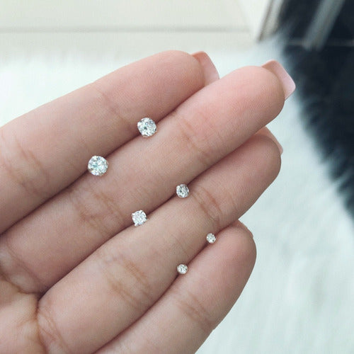 Trio De Brinco Pedra Zirconia Ponto De Luz 3 Pares 4 5 6 Mm