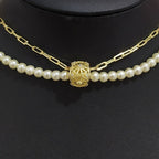 Colar Pérola Noiva Pedra Zirconia Folheado Ouro Semi Joia