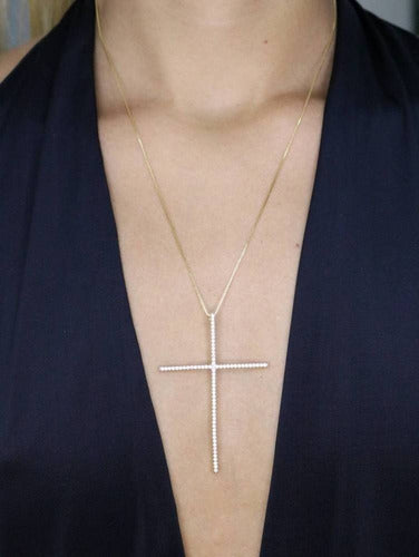 Colar Cruz Crucifixo Grande Pedra Zirconia Dourado Ou Prata
