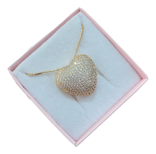 Colar Pedra Zirconia Coração Semijoia Presente Banhado Ouro