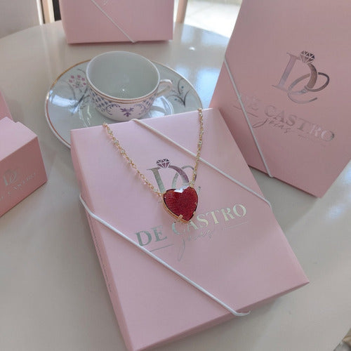 Colar Tiffan Coração Grande Pedra Zirconia Vermelho Marsala