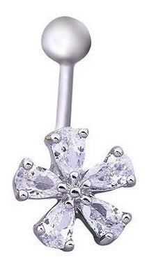 Piercing De Umbigo Prata Ou Dourado Flor Zirconia