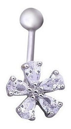 Piercing De Umbigo Prata Ou Dourado Flor Zirconia