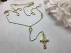 Colar Gravatinha Pedra Zirconia Cruz Dourado F. Ouro 18k