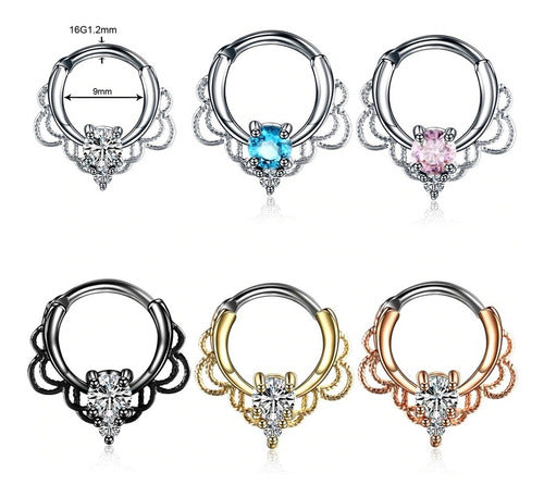 Piercing Para Nariz Septo Indiano Prata Pedra Zirconia