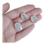 Conjunto Colar E Brinco Zirconia Fusion Tiffan Oval Verde