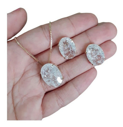Conjunto Colar E Brinco Zirconia Fusion Tiffan Oval Verde