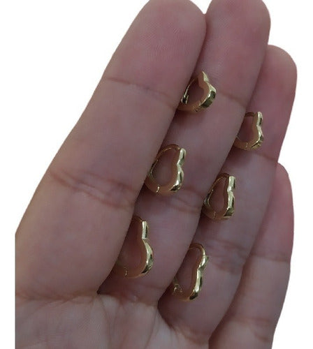 Trio Brinco Argola Coração Dourado Folheado A Ouro 18k