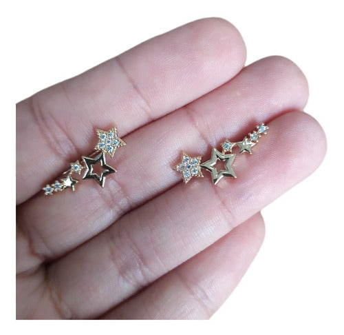 Brinco Ear Cuff  Pedra Zirconia Prata Dourado Estrela Pequen