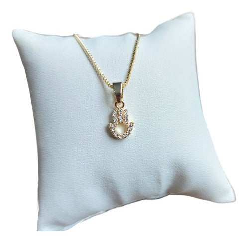 Colar Mandala Hamsá Mão De Fátima Pedra Zirconia Semi Joia
