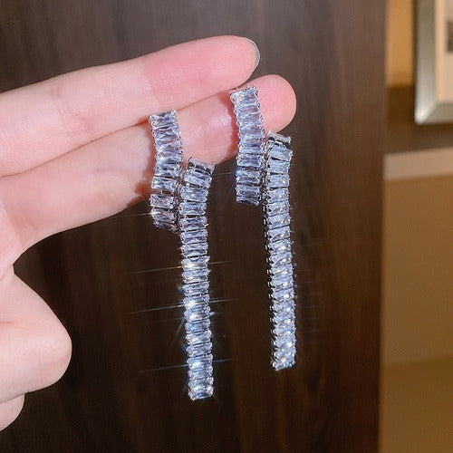 Brinco Noiva Zirconia Pendurado Grande Luxo Prata Debutante