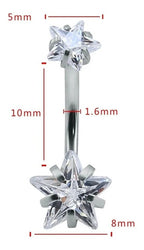 Piercing De Umbigo Prata 2 Estrela Aço Cirúrgico Zircônia