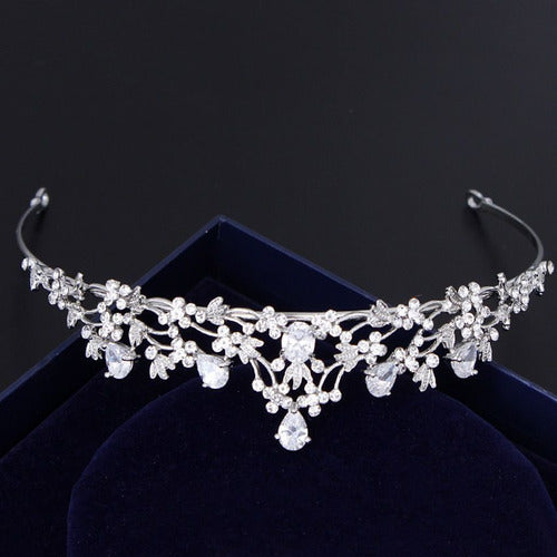 Coroa Tiara Cabelo Noiva Prata Princesa Zirconia E Strass
