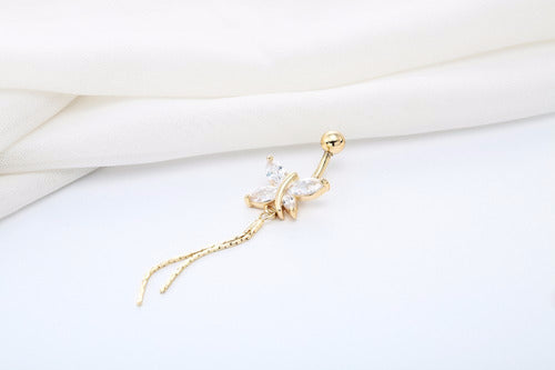 Piercing De Umbigo Prata Ou Dourado Borboleta Zirconia