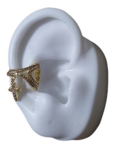 Piercing De Argola Falso Fake Cruz Pedra Zirconia Folheado