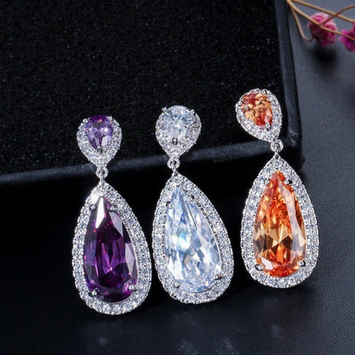 Brinco Pedra Zirconia Prata Festa Gota Vermelho Debutante