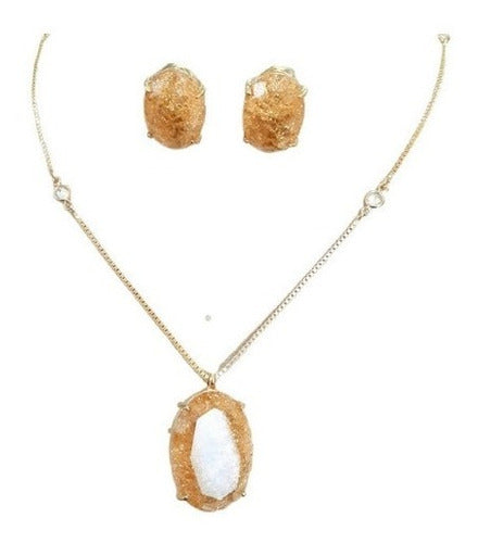 Conjunto Colar E Brinco Zirconia Fusion Tifann Oval Grande