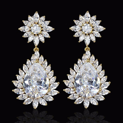 Brinco Noiva Pedra Zirconia Dourado Festa Debutante Gota