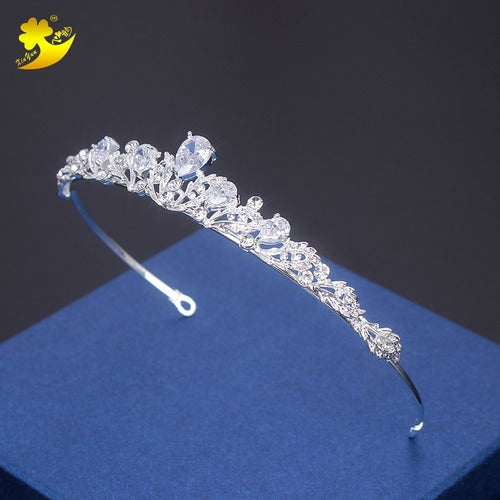 Coroa Tiara Cabelo Noiva Prata Princesa Zirconia Strass Gota