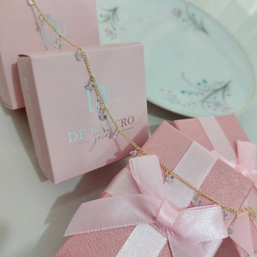 Pulseira Com Pingentes Pedra Zirconia Banho Ouro 18k Garanti