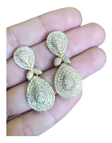 Brinco Noiva Zirconia Dourado Pendurado Festa Debutante Gota