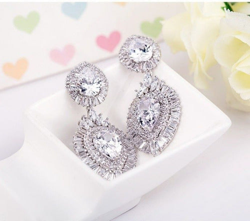 Brinco Noiva Pedra Zirconia Prata Debutante Pendurado Gota