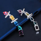 Par De Brinco Ear Cuff Zirconia Colorido Prata Rodio Festa