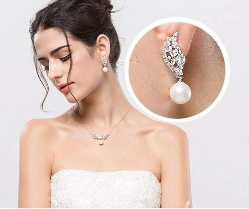 Brinco Pérola E Zirconia Noiva Pendurado Delicado Prata Fest