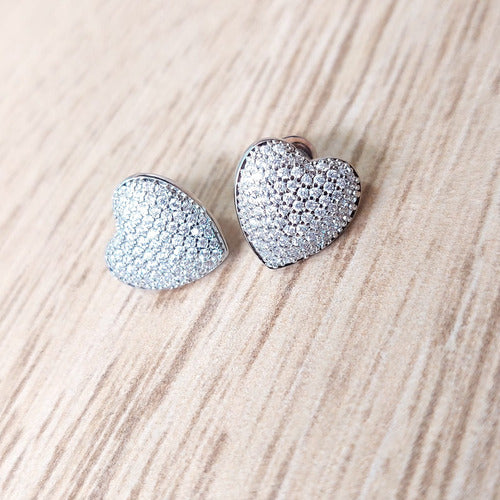 Brinco Noiva Festa Coração Pedra Zirconia  Folheado Ouro 18k