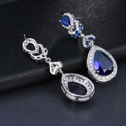Brinco Noiva Pedra Zirconia Prata Azul Festa Luxo Debutante