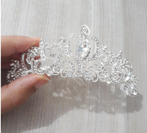 Coroa Tiara Prata Noiva Dama Daminha Strass Debutante