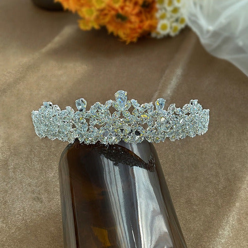 Coroa Tiara Porta Coque Cabelo Noiva Prata Pedra Zirconia