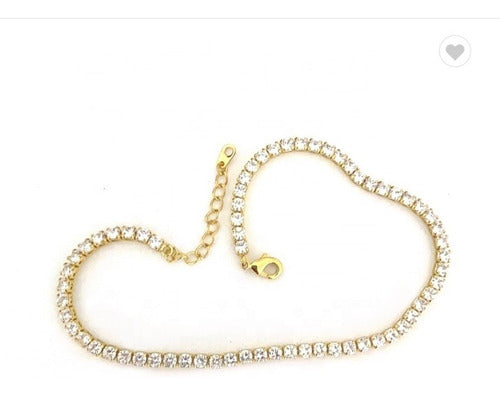 Tornozeleira Riviera Pedra Zirconia Dourada Folheada A Ouro