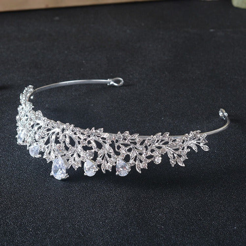 Coroa Tiara Noiva Strass E Zirconia Prata Debutante Luxo