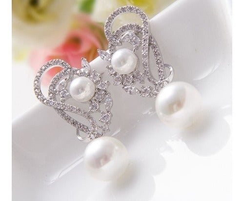 Brinco Pérola E Zirconia Noiva Delicado Prata Grande Luxo