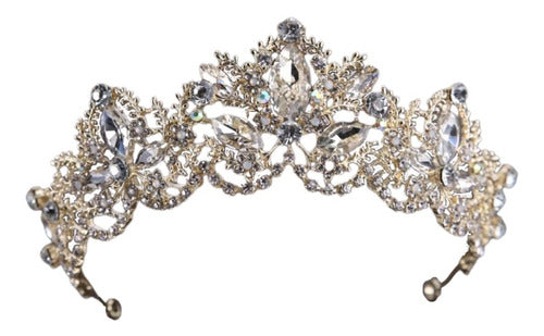 Coroa Tiara Arranjo Cabelo Noiva Strass Dourada Ouro Luxo