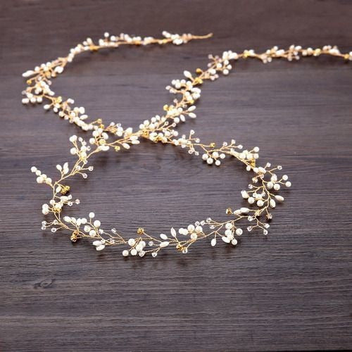 Tiara Arranjo Grinalda Cabelo Noiva Pérola Fio Strass Brilho