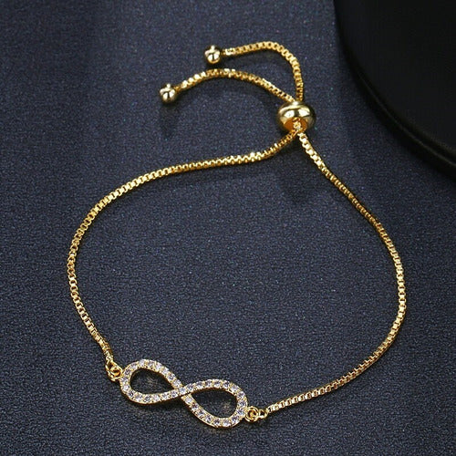 Pulseira Prata Ou Dourada Zircônia Noiva Debutante Infinito