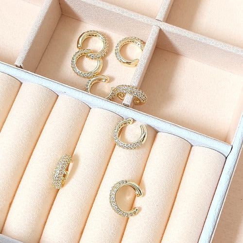 Piercing De Argola Falso Fake Dourado Pedra Zirconia F. Ouro