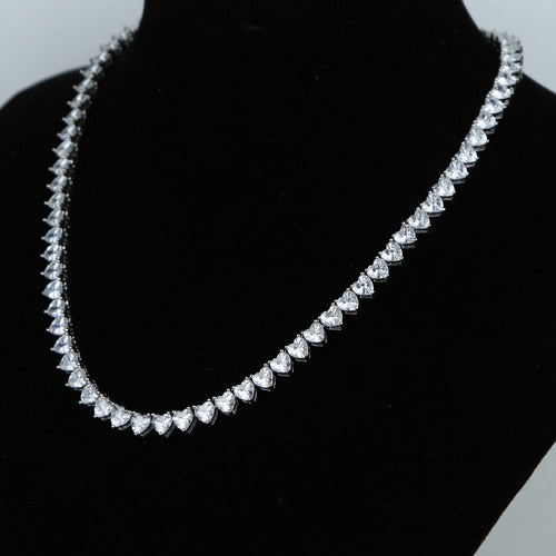 Colar Chocker Pedra Zirconia Coração Riviera Dourado Prata