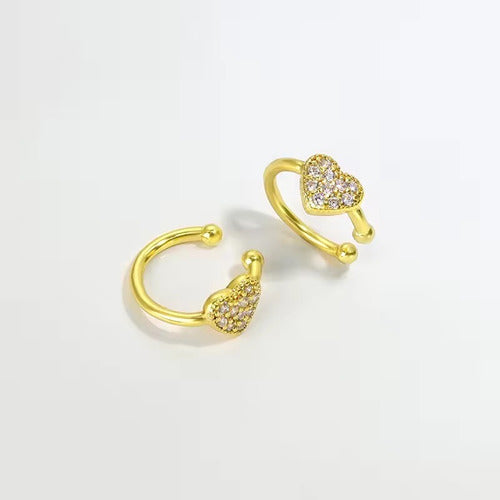 Piercing Argola Falso Fake Dourado Pedra Zirconia Coração